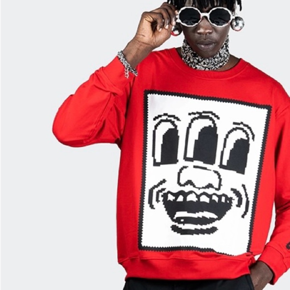 Vintage Rare Knitwear Keith Haring Red Sweater